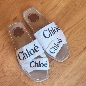 Womens White Logo Slide Sandals